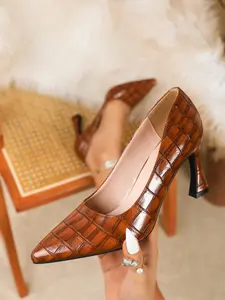 Women's Crocodile Embossed Pointed Toe French Vintage Low-Cut High Heels, Elegant Fashion, Versatile Style, Perfect for Christmas, Thanksgiving, Weddings, Parties, Banquets, Daily Commute, Party Holiday Shoes