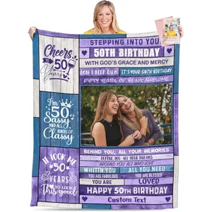 50th Birthday Gifts for Women Personalized 50th Birthday Blanket 50th Birthday Decorations Gifts for Her 50 Year Old Gifts for Women Turning 50 and Fabulous Gifts for Mom Friend 1974 (Purple Photo)