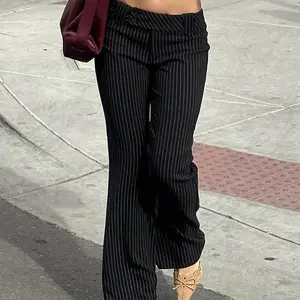 Women's Striped Print Zipper Fly Flare Leg Pants, Street Fashion Casual Comfy Bell Bottom Trousers for Daily Wear, Ladies Bottoms for All Seasons, Womenswear