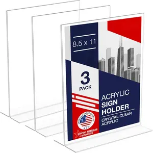 Sign Holder 8.5 x 11, T-Shape Tabletop Display Stand, Double-Sided Bottom Load Portrait Frame, Menu and Ad Holder for Restaurants, , Photos, or Classrooms, Durable Design (3 Pack)