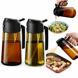 2pcs 6oz/470ml Glass Olive Oil Sprayer Container - 2-in-1 Kitchen Oil Dispenser for Spray & Pour, Premium Light-Blocking Food-Grade Bottle, Ideal for Salad, Air Fryer (Green)