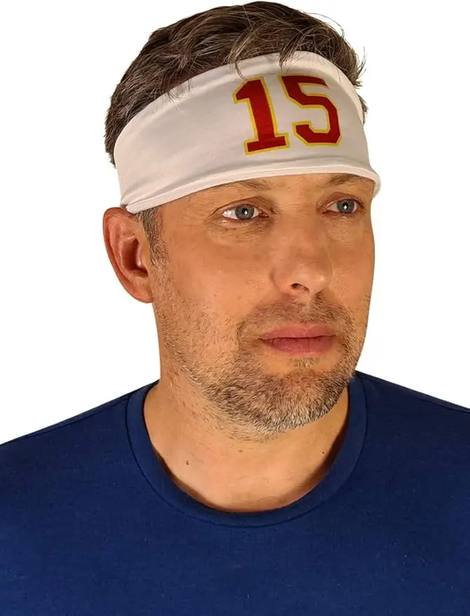 Mahomes 15 Breathable Universal-Fit Football Headband, White Home Costume Sweatband, One Size
