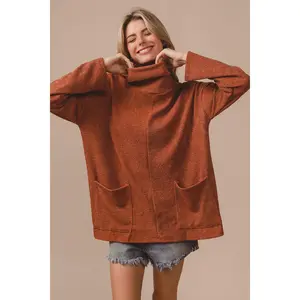 BiBi Piper Rib Double Pocket Turtle Neck Sweater