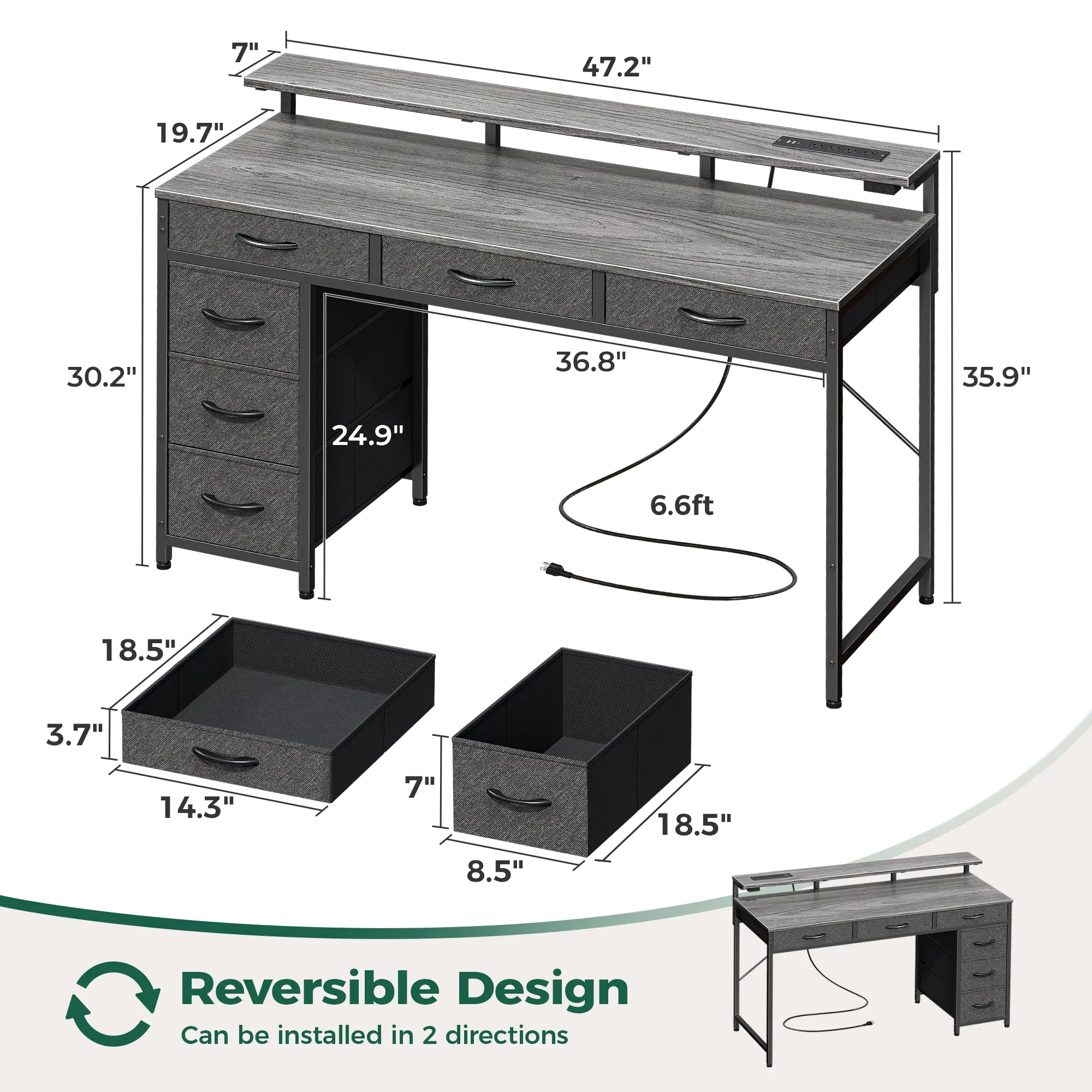 6 Drawers 47 inch Grey