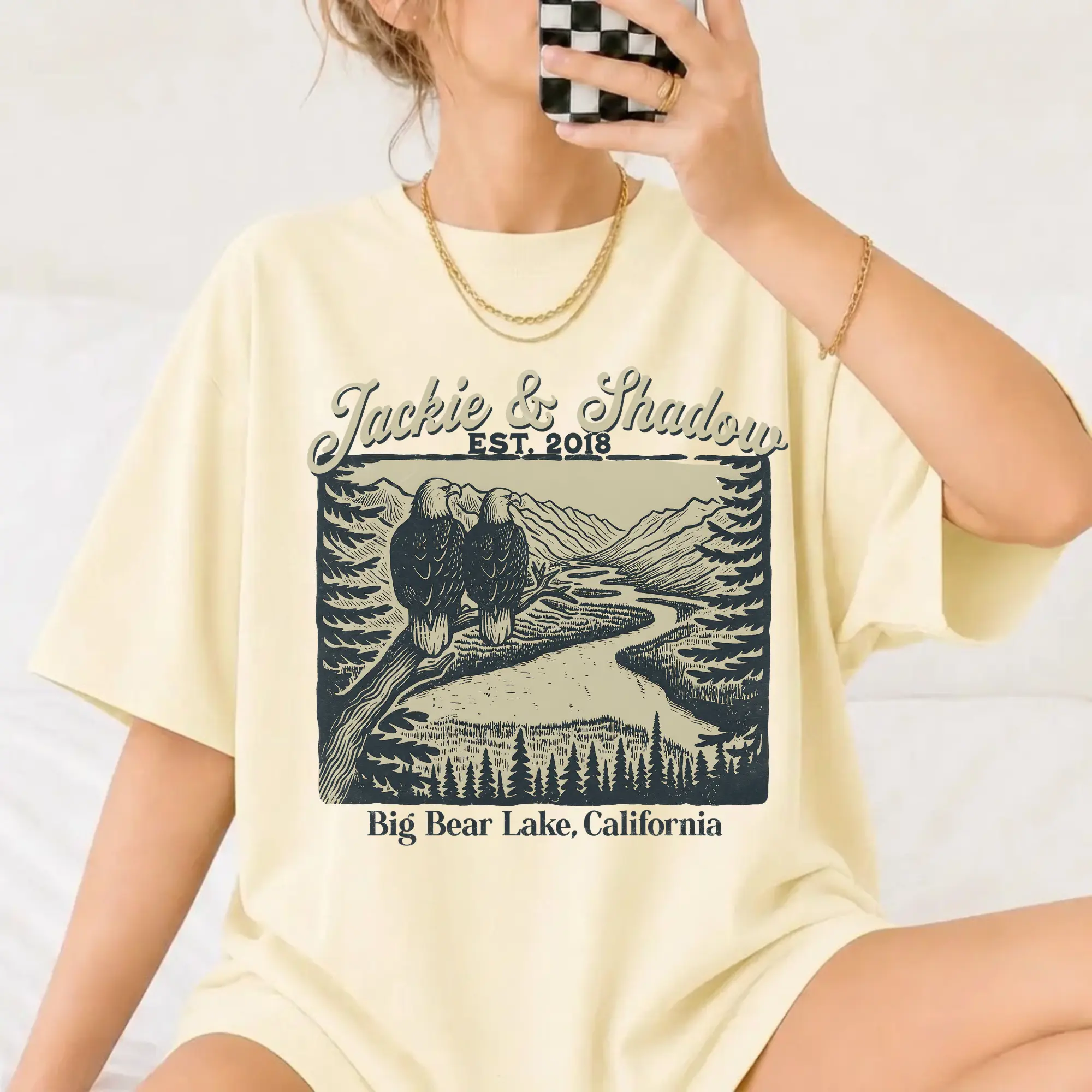 In Memory of Jackie & Shadow T-Shirt, Big Bear Lake California Vintage Tee, Mountain Nature Graphic Shirt, Memorial Tribute Gift