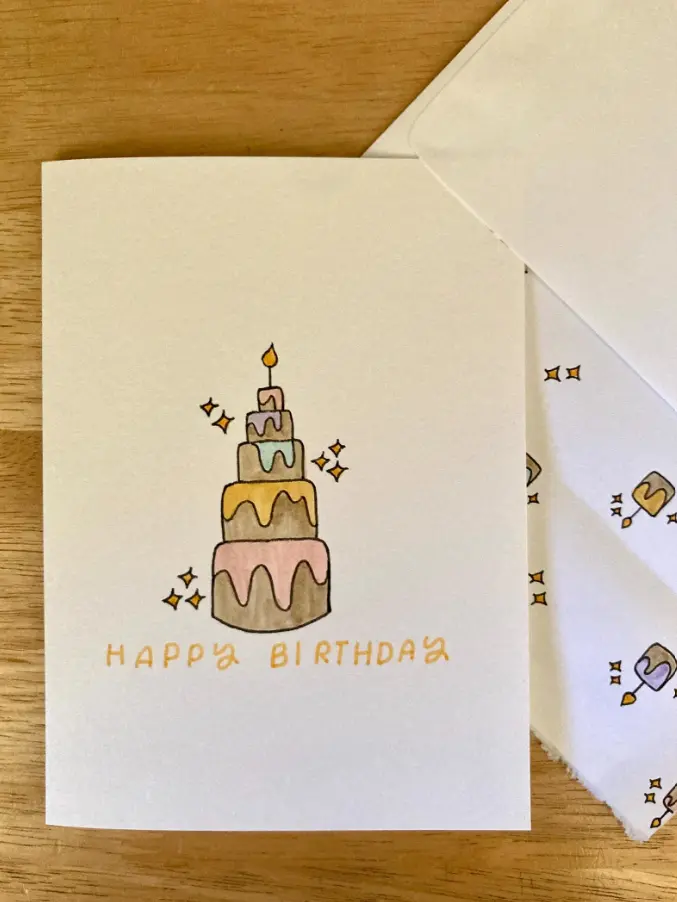 Pastel Cake | Handmade Birthday Card with Decorated Envelope