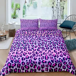 Leopard Print Duvet Cover,Pink Purple Cheetah Print Bedding Set,Wild Animal Theme Comforter Cover Set,Bedspread Cover with Pillow Case
