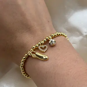 14k Gold Plated Soccer Bracelet for Women with Heart and Soccer Ball Charms Jewelry