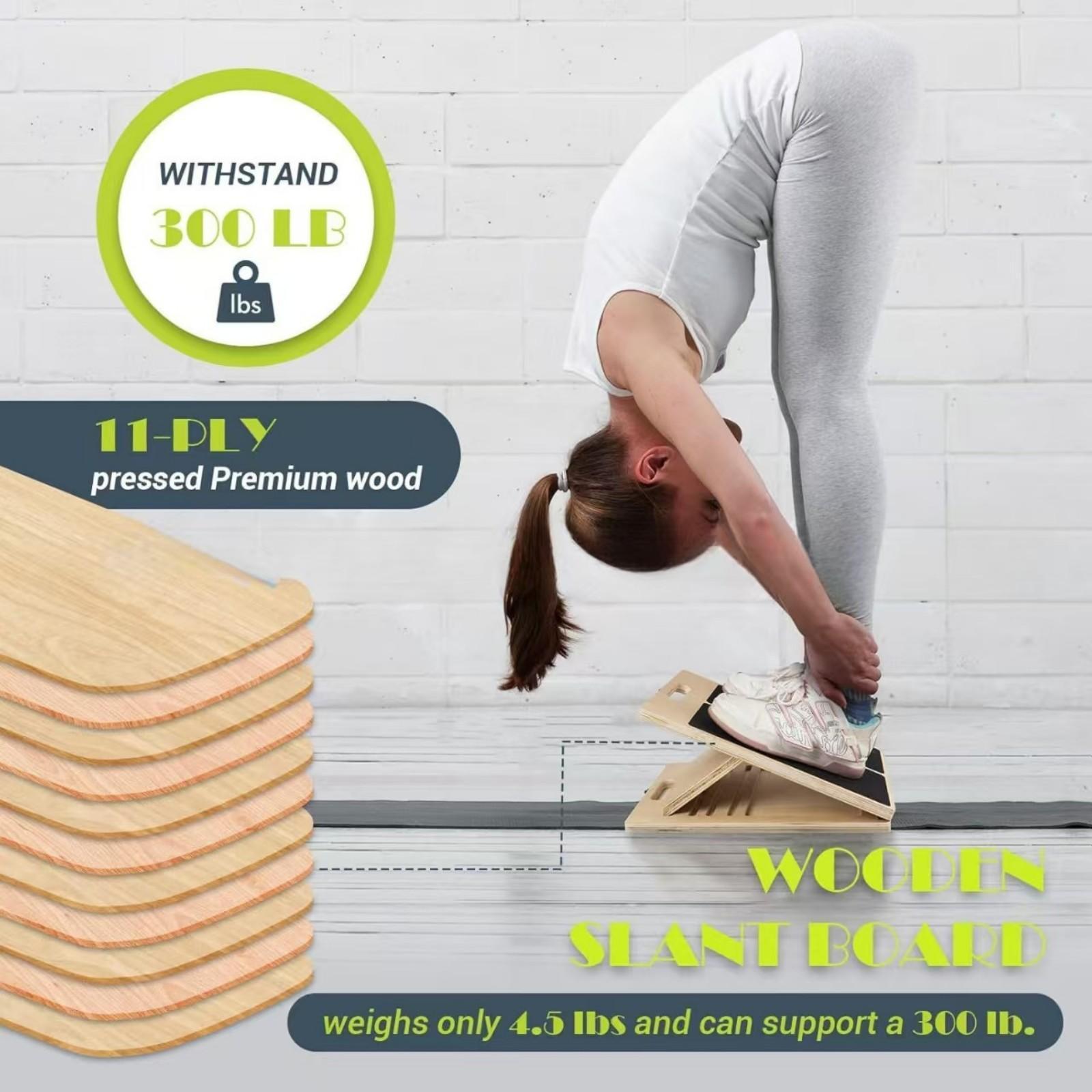 Homhut Wooden Calf Stretcher Slant Board Adjustable Incline Physical Therapy Equipment for Squats Pilates Ankle Heel Feet Leg Stretching Home Fitness