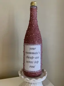 Maroon Bedazzled Wine Bottle- Bar Cart Decor- Eras- Midnights- Your Roommate's Cheap A** Screw Top Rose -Birthday Handmade Utensils