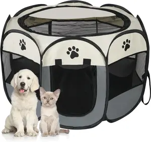 Cat Playpen, Pet Playpen Indoor, Portable Kitten Playpen, Pop Up Puppy Exercise Birthing Box Tent, Waterproof Cat Cages Travel Dog Kennel Camping for Small Medium Dog Animal (Grey)