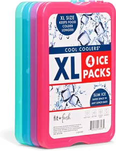 4 Pack XL Slim Ice Packs, Quick Freeze Space Saving Reusable Ice Packs for Lunch Boxes or Coolers, Multi