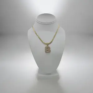 Omega Style Chain With Initial Pendant Covered in zirconia
