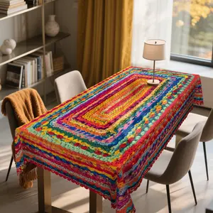 1pc Bohemian Themed Printed Tablecloth, Moroccan Retro Farmhouse Style, Colorful Striped Design, Festival Gathering, Camping Picnicking, Birthday Party Decor, Kitchen Accessories, Room Decor, Gift To Friends, Rectangular&Round Tablecloth table  linens