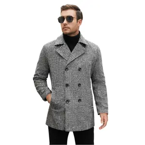 Men's Double Breasted Pea Coat Winter Overcoat Short Trench Coat Notched Collar