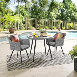 Modway Endeavor 3 Piece Outdoor Patio Wicker Rattan Dining Set in Gray Gray