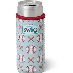 Skinny Can Coolie, 12oz Slim Can Holder, Neoprene Insulated Cooler with Pocket, Covers for Tall Beer Bottles, Beach Accessories (Home Run)