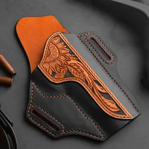 High end handmade carved 1911OWB hanging holster, made of cowhide material, comfortable and durable to wear, fully enclosed, multi scene shooting practice, hunting, patrol