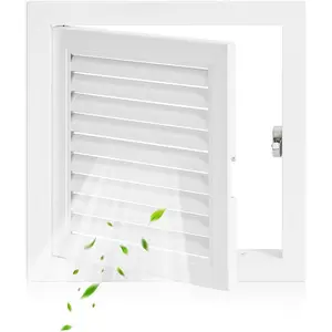 11.5 x 11.5 Louvered Access Panel with Elephant Trunk Latch - Access Panel with Vent - White Aluminum - Inside Dimensions: 10 x 10 inch