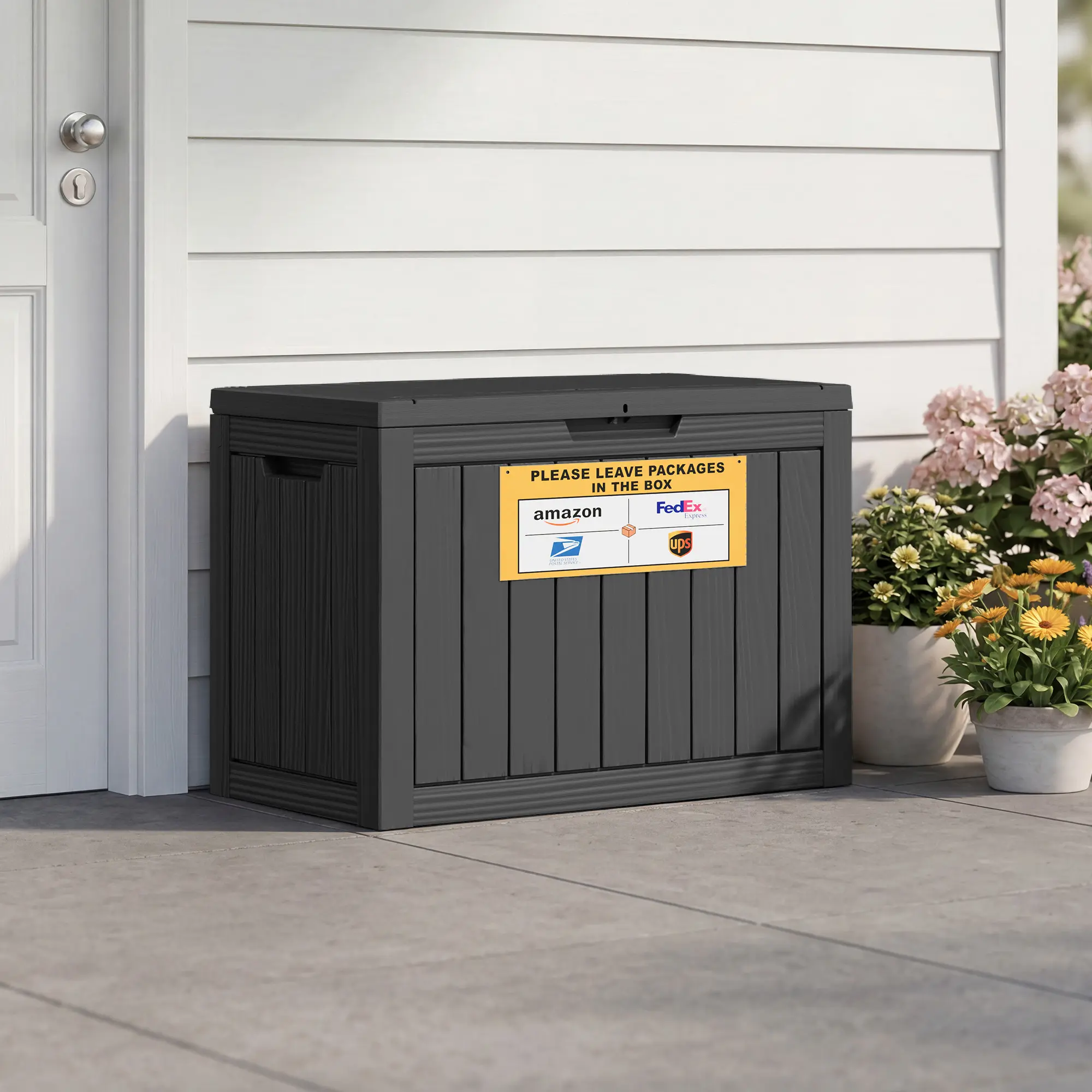 50 Gallon Lockable Package Delivery Box, Double‑Wall Resin Waterproof Outdoor Deck Box, Secure Parcel Drop Storage Bin for Porch, Patio & Curb, Black