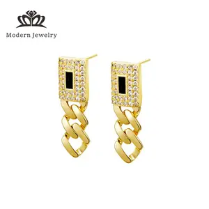 Mother's Day gift Unisex 4mm Cuban Link lcedOut CZ Earrings Stainless Steel Miami  Hip Hop Jewelry Stainless Steel  Rap Punk Style Titanium Steel Fashion Accessories Birthday Party Daily Decoration Fashion Women Valentine's Day Christmas Gift