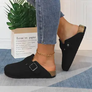 Clogs for Women Cork Footbed - Comfortable Slip on Suede Mules Trendy Casual Potato Shoes Closed Toe Sandals