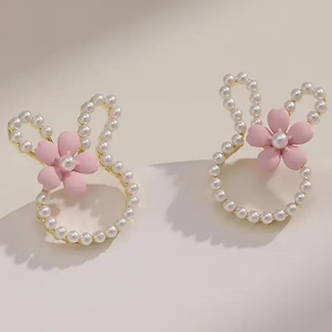 Cute Rabbit Design Earrings, Bunny Earrings, Gifts for Girlfriend, Faux Pearl Decorated Earrings, Dainty Fashion Jewelry for Party, Daily Clothing Decor, Trendy All-match & Exquisite Jewelry for Birthday Gift, Versatile Earrings, Earrings for Women