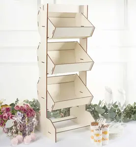 3-Tier Wooden Display Rack Basket Floor Standing Design Natural - Rustic Tabletop Cupcake Dessert Shelf Holder 33"