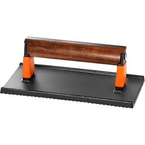 Bacon Press for Griddle, Cast Iron Smash Burger Press for Hamburger, Steak, Bacon, Sandwiches, 8"x 4" Rectangle Meat Press with Wooden Handle for Grill and Griddle Cooking(10Pcs Patty Paper)