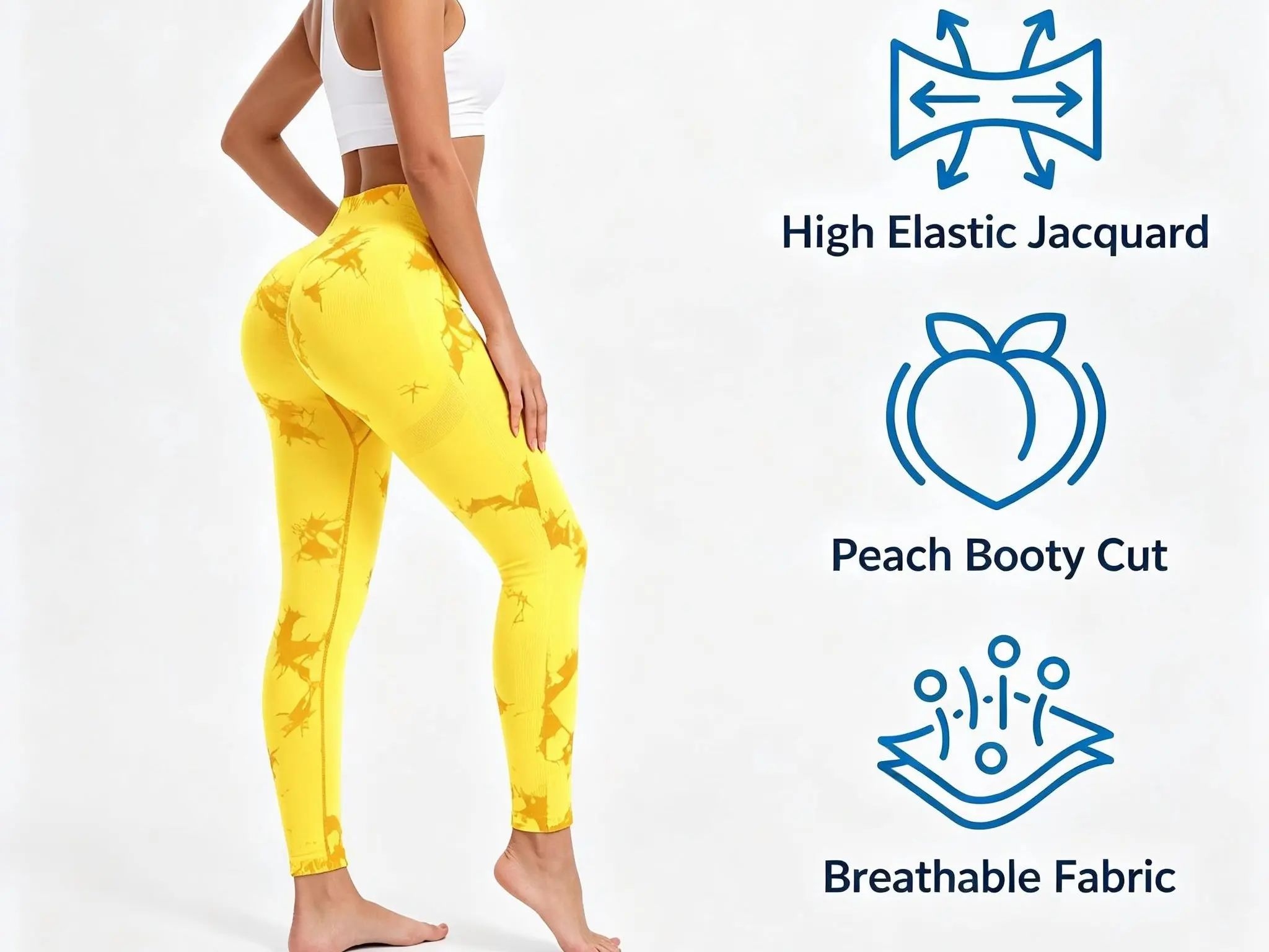 Women’s bright yellow jacquard high-waisted butt-lifting fitness leggings, available in multiple colors, suitable for yoga and running