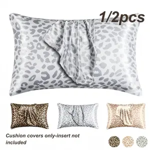 Leopard Print Pillowcase Set, Satin Pillowcases with Envelope Closure, Silver Color, Leopard Pattern, Home Decor