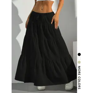 Bohemian style flowing layered A-line long skirt, fashionable and loose beach skirt, casual style, comfortable pleated design, suitable for all seasonsRAIMENTRY