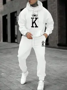 Men's Fleece Jogger Set Hooded Sweatshirt Drawstring Pants Casual Long Sleeve Top Fall Winter Daily Wear Outfit Set Lounge Set 2026 Breathable Soft Warm Cozy Lightweight Trendy Home Streetwear Hip Hop Jogging