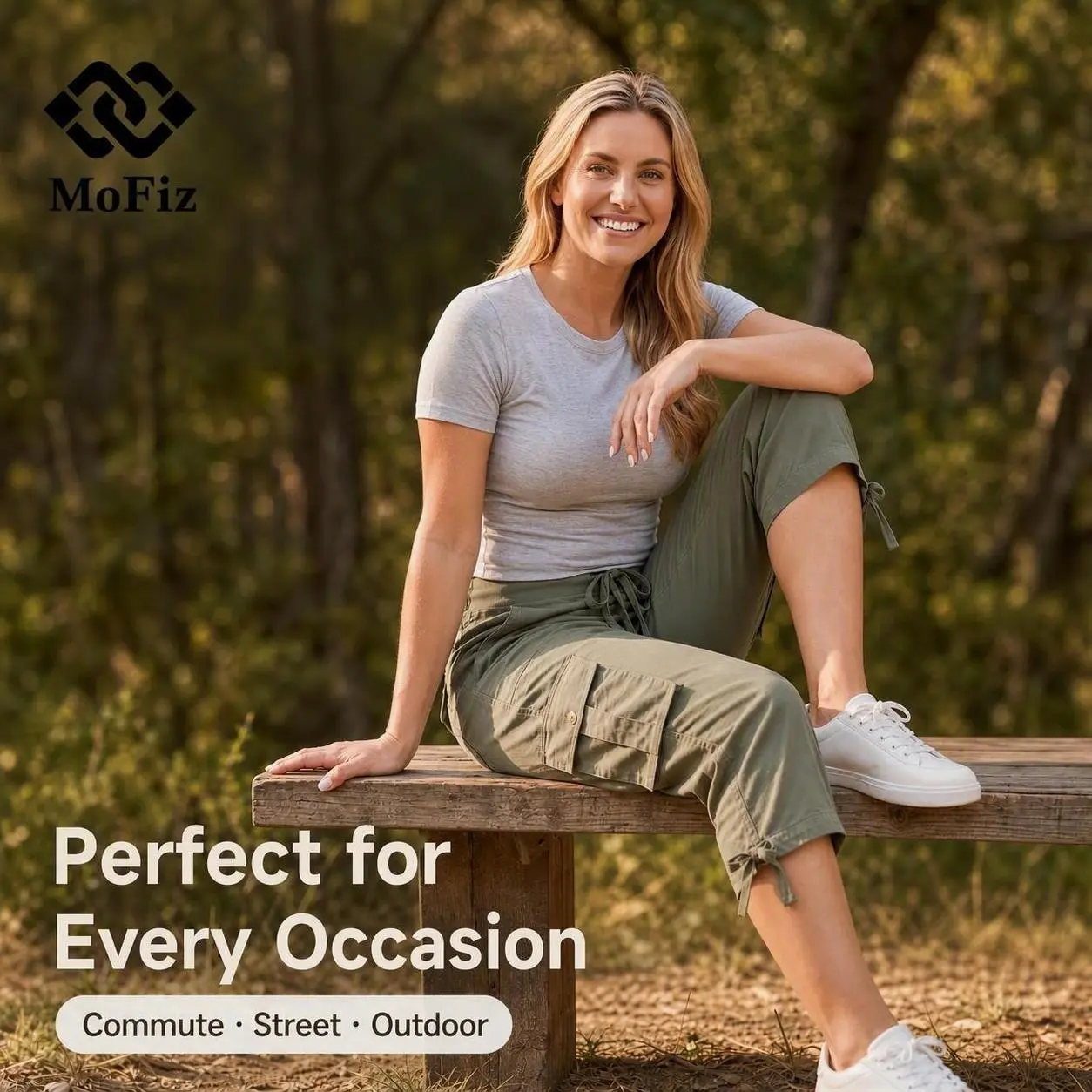 MoFiz Lady's Cargo Capris Bottoms - Lightweight, Quick Dry, Loose Comfy Activewear Sportswear for Hiking, Outdoor, Basic Casual Travel Pants with Cute Pockets,clothes for back to school,first day of school outfits
