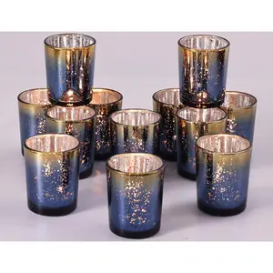 Navy votive candle holders set of 12 speckles mercury glass tealight candle holder bulk for table wedding centerpiece navy blue and gold themed party decorative home decor