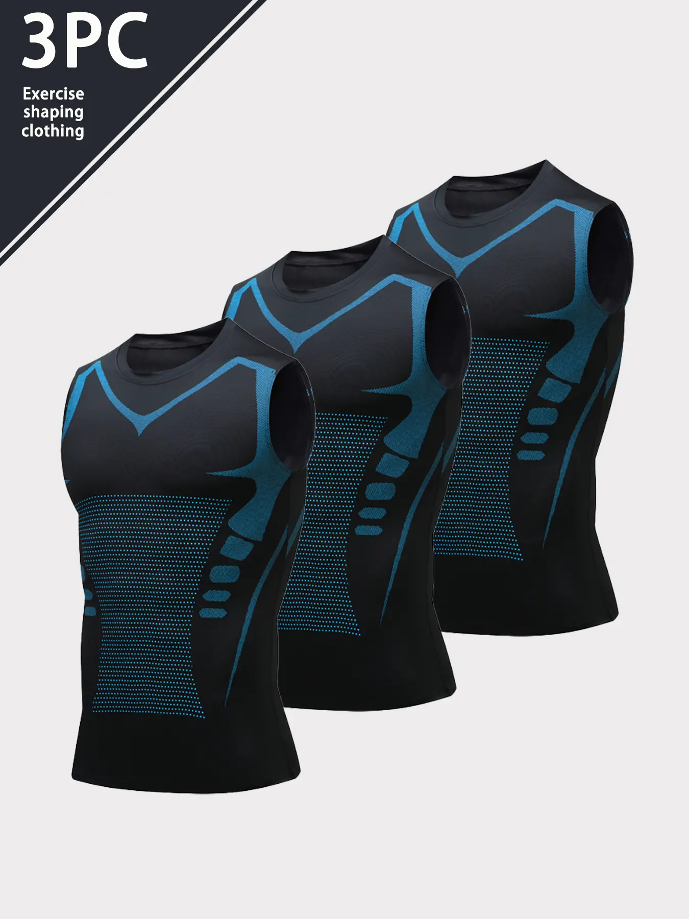Men's 3PC Snug Fit Compression Shirts, Black Sleeveless Sports Jerseys for Athletic Performance