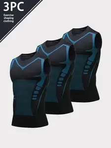 Men's 3PC Snug Fit Compression Shirts, Black Sleeveless Sports Jerseys for Athletic Performance
