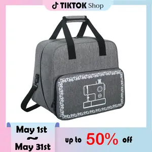 （Light gray）Universal sewing machine carry case,casual large capacity travel bag, water-resistant oxford fabric handbag, adjustable shoulder strap and multiple pockets| Portable storage bag, suitable for home, travel black leaf flower, sewing machine bag