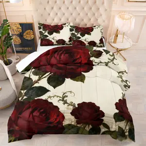 Romantic rose simple printed pattern blanket, Decorative Bedding Set, including 1 blanket and 1 or 2 pillowcases without core, suitable for home or dormitory decoration use
