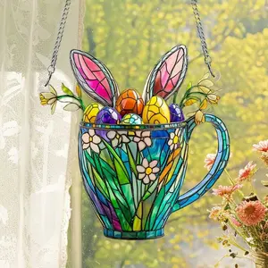 Easter Bunny Acrylic Window Hanging, Happy Easter Decoration, 2D Flat Acrylic Flower Bunny, Mica Flowers, Unique Easter Gift, Easter Decor