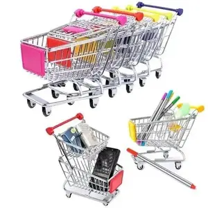 Hot 2025 New Mini Supermarket Shopping Cart Desktop Model Ornament Children's Toys Home Decoration Cute Retro Home Decoration Birthday Christmas Gift 2025