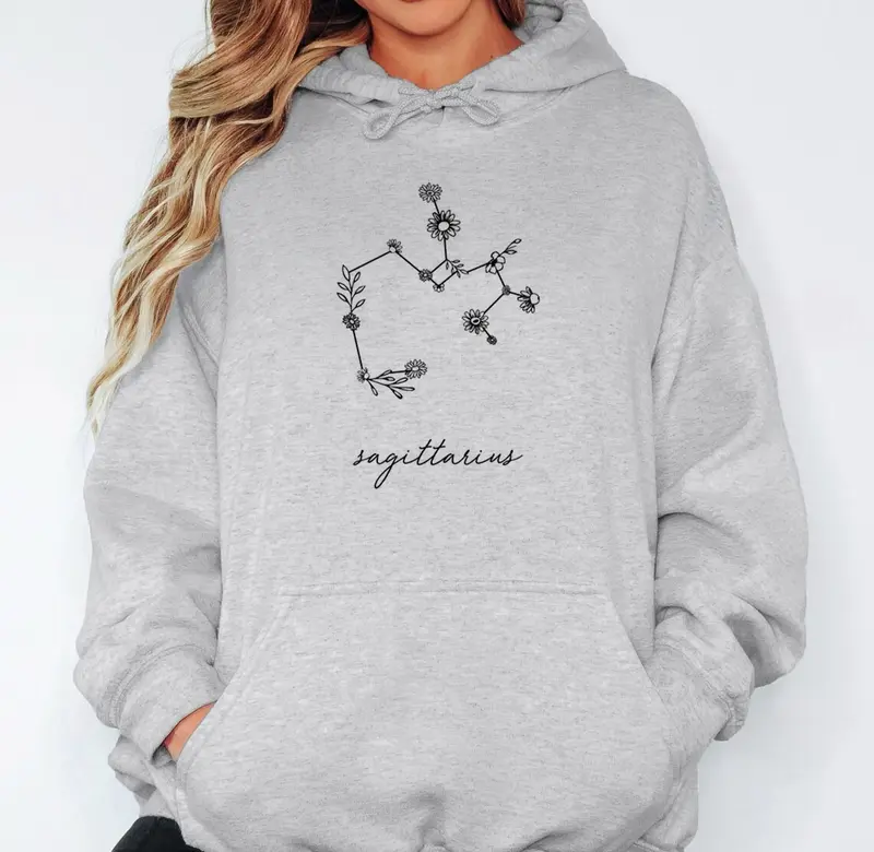 Sagittarius Zodiac Sign Wildflower Pattern Pullover Hoodie for Women - Cozy & Stylish