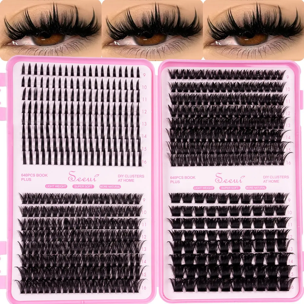 4 Styles Spikes Lash Book, Eyelash Extensions, Spikes/80D/100D/200D, Baddie Look, Volume, Soft & Lightweight Lash Clusters, 9-16mm Mixed-Length Individual False Eyelash, Easy DIY Long-Lasting for Beginners, Volumized False Eyelashes