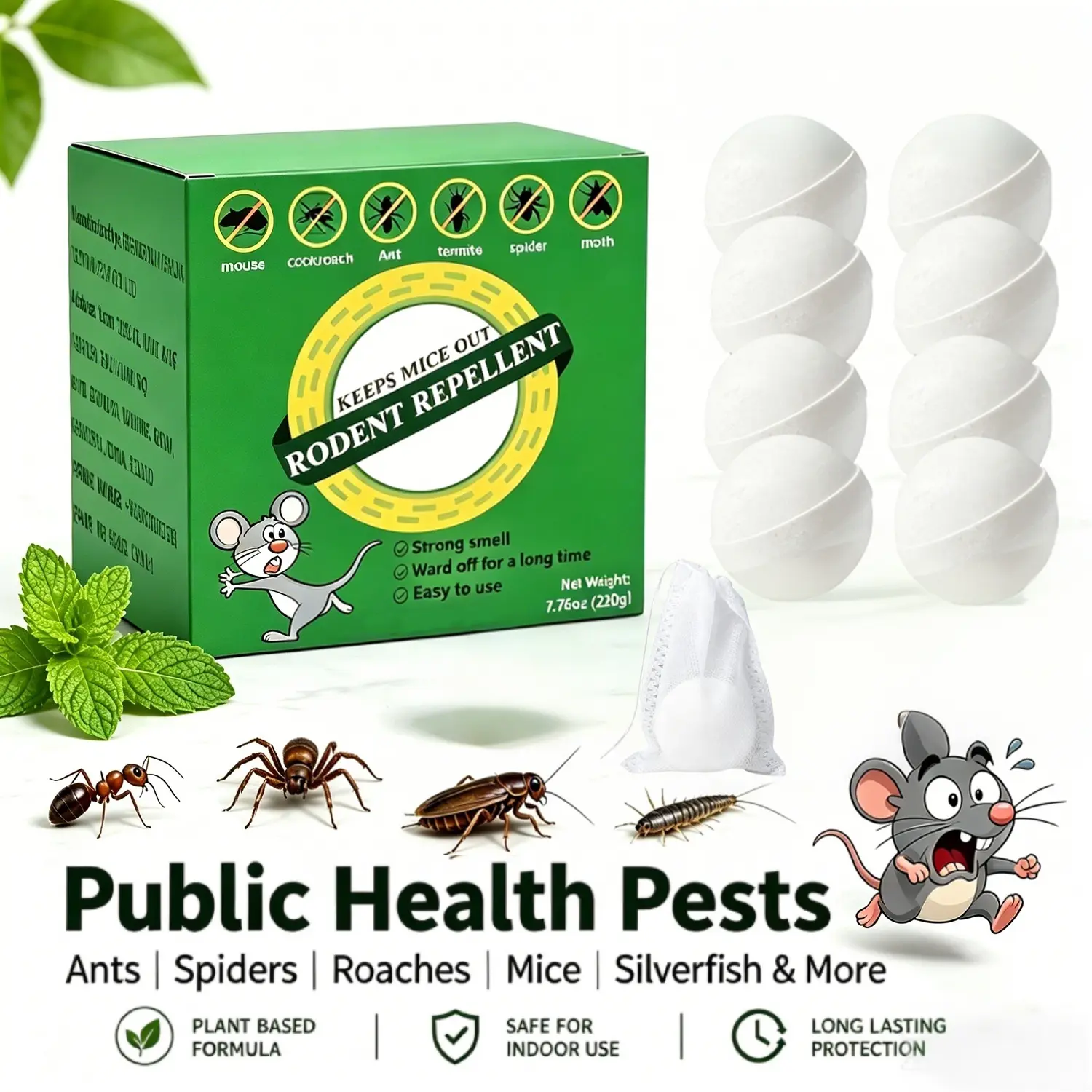 8 Pack Mouse Rodent Repellent Balls, Peppermint Oil to Repel Mice & Rats | Long Lasting 3 Months Protection, Safe for Pets & Kids, Natural Deterrent for Home, Garage, Car
