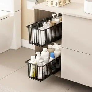 2pcs Draw-Out Cabinet Storage Boxes, Sliding Drawer Organizer, Kitchen Organizers Storage, Kitchen Spice Rack, Bathroom Basket, No Drilling Required, 2 Colors Available