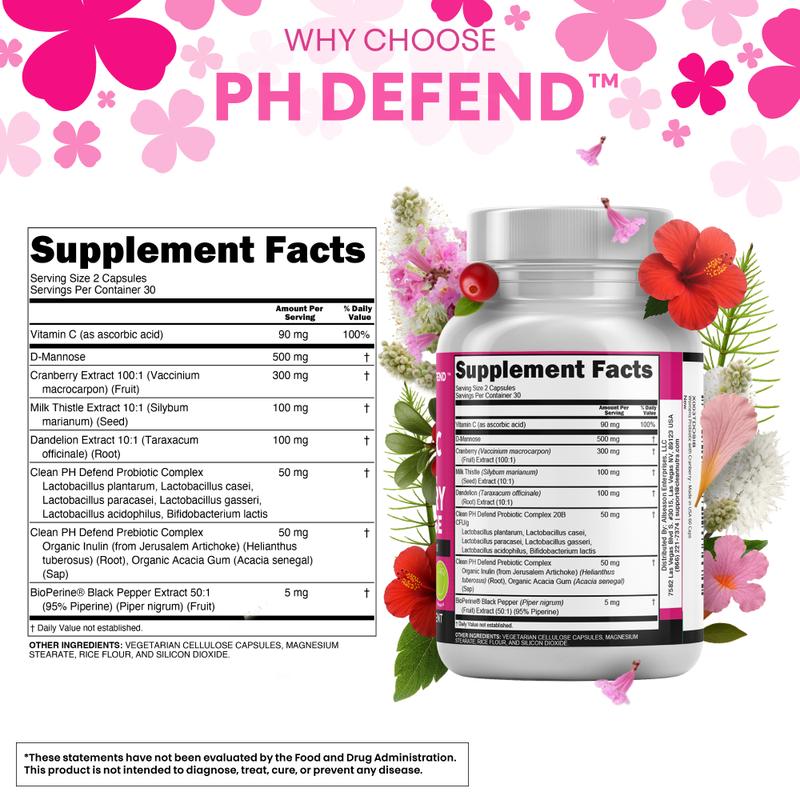 Clean Nutraceuticals Probiotics, Prebiotics, Cranberry, Dmannose & More for Women's Healthy Odor and Tract Support Capsules – PH Defend