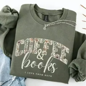 Coffee & Books Sweatshirt, Cute Book Lover Sweatshirt, Book Club Shirt, Cozy Reader Gift, Teacher Back to School Graphic Crewneck