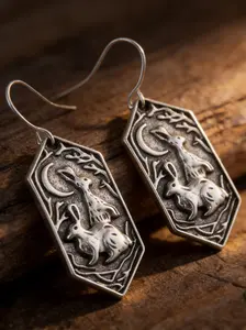 A pair of retro creative bunny moon simple earrings, hexagonal relief design pendant earrings, ideal accessories for holiday wear, All seasons wear, Charming Rabbit Motif