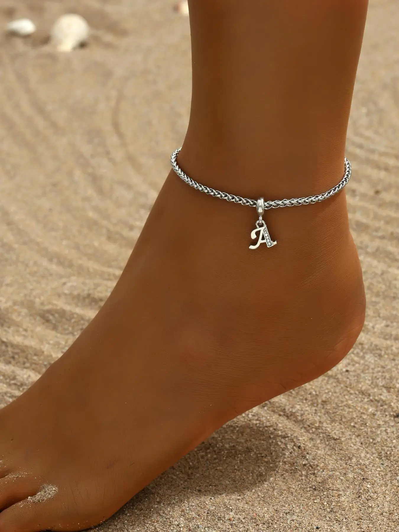 Summer Outfits 2024 Letter & Wheat Chain Anklet for Women & Man, Stainless Steel Jewelry for Party, Beach, Daily Clothing Decor, Trendy All-match & Ex