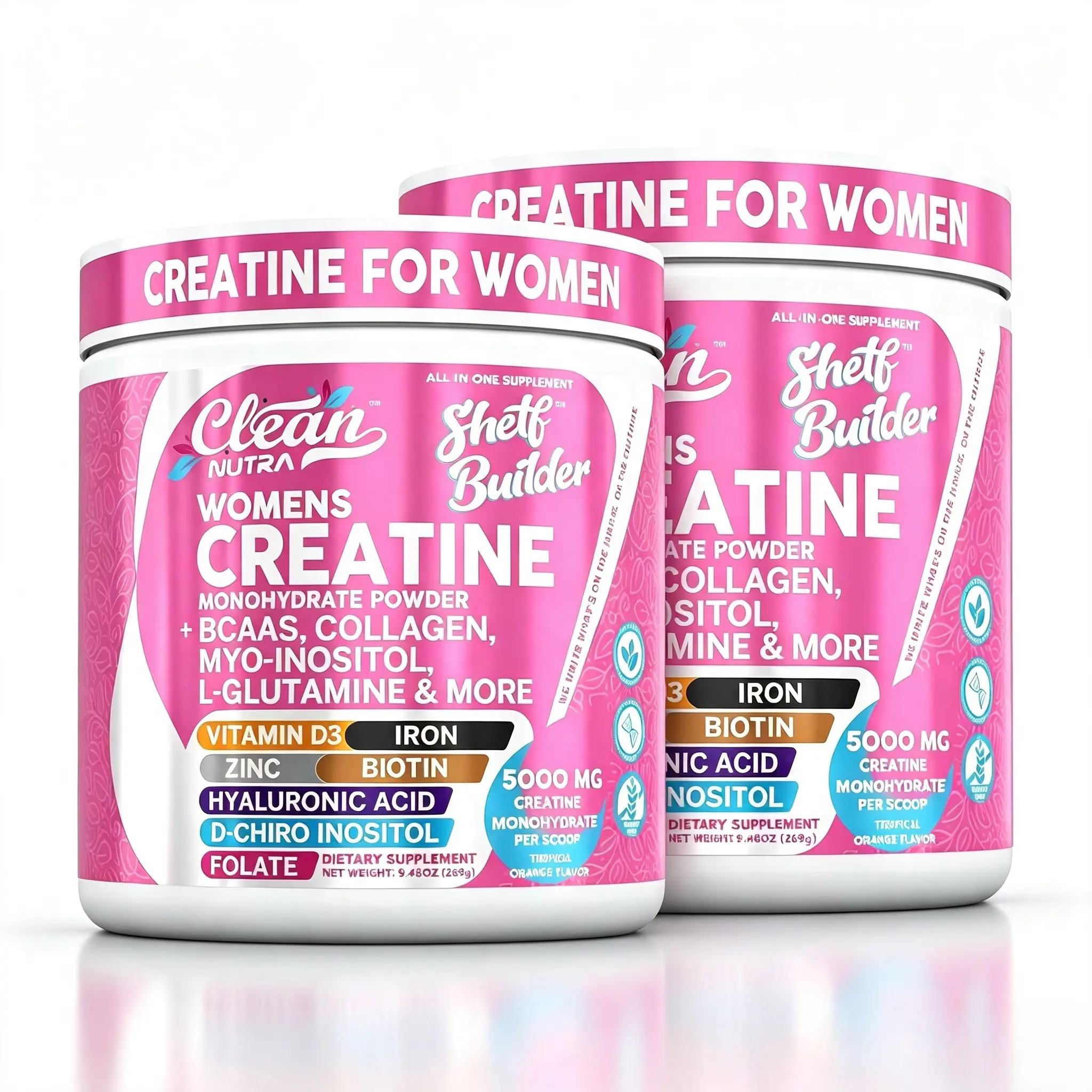 Clean Nutra Women's Creatine Monohydrate Powder with BCAAs, Collagen, Myo-Inositol, L-Glutamine, & More for Optimal Wellness & Beauty Support – Shelf Builder